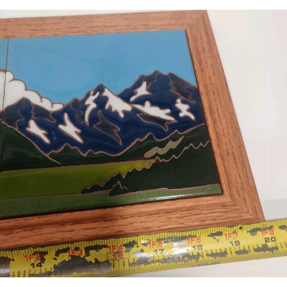 Mountain Moon Reflection Triptych Native Folk Art Deco (3) 6" Tiles 20x8" Framed - Picture 10 of 14
